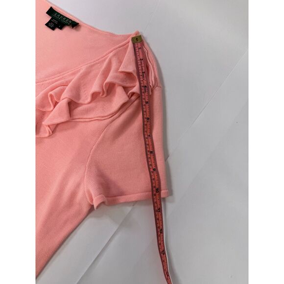 Lauren Ralph Lauren Pink Ruffle V-Neck Short Sleeve Sweater - Size L - Picture 6 of 6